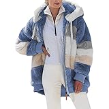 Sunvivid Damen Teddy-Fleece Mantel Warm Herbst Winter Kapuzenpullover Flauschig Langarm Plüschjacke Sweatshirt mit Kapuze und Taschen