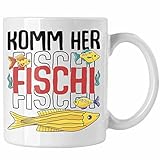 Trendation - Angler Fischer Tasse zum Angeln Komm Herr Fischi Geboren Geschenk Hobbyangler Angeln Kaffeetasse Zubehör (Weiß)