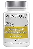 Vitalfuel® Natürliches Beta Carotin | 120 Kapseln hochdosiert | 25.000 IE pro Kapsel | Bräunungskapseln natürlich | Vitamin A Vorstufe | für perfekten Teint | Aus Algen gewonnen | Deutsche Marke