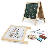 Dripex Holz Kindertafel Faltbare Kinder Tafel Kleine Standtafel Doppelseitige Kunst Staffelei Magnete Whiteboard mit Zubehör für Kleinkinder Geschenk