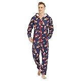 Eauptffy Schlafanzüg für Herren, Schlafoveralls Herren Fleece Overall Onesie Einteiler Langarm Hausanzug Fleece Hoodie Weihnachten Sleepwear Onesie mit Kapuze