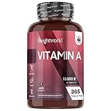 Vitamin A 10000 IU (3000μg Retinol) - 365 vegane Tabletten - 1 Jahr Vorrat - Augen Vitamine - Bioverfügbare Retinylacetat Form - Für Normales Sehvermögen, Haut & Immunsystem (EFSA) - von Weightworld