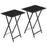 HOOBRO Beistelltisch Klappbar, Kleiner tabletttisch, TV Tray 2er Set, klapptisch Snack Tisch Industriestil, Sofatisch für kleinen Raum, einfach montierbar, Schwarz EUBK25BZ01