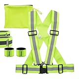 kwmobile 6in1 Set Reflektor Sicherheitsweste - Warnweste für Damen, Herren und Kinder - Weste zum Laufen, joggen oder skaten - in Neon Gelb