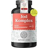 NATURE LOVE® Jod Komplex für die Schilddrüse - 180 Kapseln - mit Jod, Selen, L-Tyrosin, Vitamin B & D - Alternative zu Jod Tabletten - 6 Monate Reichweite - hochdosiert, vegan & laborgeprüft