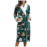 Bademäntel Damens Animal Soft Langarmweit Schlafanzüge Warmer Wickel Häßlicher Bademäntel Woman Loungewear Flanell Langgroesse Winter V-Neck