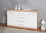 Inter Link 19601030 Kommode Sideboard Dielenschrank Anrichte Highboard KF-Board Sonoma-Eiche Nachbildung Hochglanz Weiss