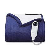 Bedsure Heizdecke mit Abschaltautomatik Wärmedecke Elektrisch - Beheizbare Decke 6 Temperaturstufen mit 1-10 timer, Heizdecke Klein 180x130 Schnelle Erwärmung, Electric Blanket Blau, Waschbar bis 30°C