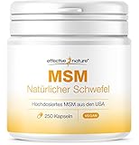 MSM Natürlicher Schwefel - 250 Kapseln - Hochdosiert mit 3400 mg MSM pro Tag - 99,9 % Reinheit - Beste kontrollierte Qualität - MSM aus den USA