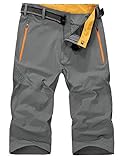 KEFITEVD Shorts Herren 3/4 Outdoor Hose Sommer Kurz Cargohose Männer Sommerhose Leicht Wandern Klettern Radhose Bermuda Shorts Herren Schnelltrocknend Hellgrau EU 36, CN 4XL