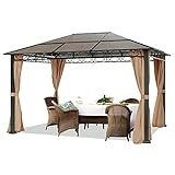 TOOLPORT Gartenpavillon 3x4 m wasserdicht ALU Deluxe Pavillon mit 4 Seitenteilen Partyzelt in Taupe lichtdurchlässiges PC Dach