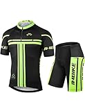 INBIKE Fahrradtrikot Herren Kurzarm Set Damen Radtrikot Kurz Fahrradbekleidung Männer Radlerhose mit Sitzpolster für Radfahren MTB Rennrad L