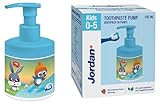 Jordan ® | Kinder-Zahnpastapumpe | Zahnpasta auf einem Pumpspender entspricht 3 normalen Tuben | Innovative und Bequeme Lösung für Kinder entwickelt | 0-5 Jahre | 1000ppm | Erdbeere | 150ml