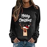 BIBOKAOKE Weihnachtspullover Damen Lustig Druck Christmas Sweatshirt Weihnachts Rundhals Pullover Schneemann Langarmshirt Xmas Pulli Oberteil Sportshirt Bluse Tops Sportbekleidung