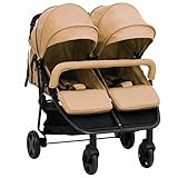 MOONAIRY Geschwisterwagen, Zwillingskinderwagen, Geschwisterbuggy, Double Stroller, Doppelkinderwagen, Taupe und Schwarz Stahl