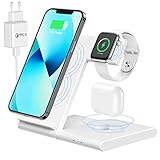 Induktive Ladestation, 3 in 1 Wireless Charger für iWatch 7/6/SE/5/4/3/2/AirPods Pro/2, Schneller Kabelloses Ladegerät Kompatibel für iPhone 12/11/13/Pro Max/XS/Max/XR/X/8/Samsung Galaxy,Weiß