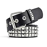 XING 3 Rows Pyramid Rivet Belt, 110 cm Long Adjustable Modern Sporty Look Silver Rivets Metal Belt for Men and Women, Gothic, Punk Denim Belt