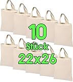 10 STÜCK 22 x 26 cm Baumwolltasche klein – OEKO-TEX® geprüft – Natur Apothekertasche, Tragetasche, Beutel, Geschenktasche Stofftasche unbedruckt, für Medikamente zum bemalen und bedrucken Jutebeutel