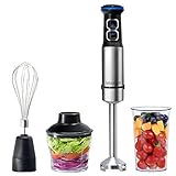 Stabmixer Set 1200W, Muaket 4 in 1 Stabmixer Edelstahl, Pürierstab mit 21 Geschwindigkeiten Einstellbar, 4 Edelstahl Mixfuß, Mixer Set mit EasyClick System, Leise mit Spülmaschinenfest, Schwarz