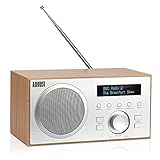 DAB+/FM Radio mit Bluetooth-August MB420-Digitales Küchenradio mit Holzgehäuse mit RDS-Funktion 60 Presets Hifi Bluetooth Lautsprecher 5W - Radiowecker mit Sleeptimer Alarm Snooze - USB/Aux-In/Aux-Out