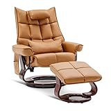 M MCombo Relaxsessel mit Hocker, Drehbare Fernsehsessel mit Liegefunktion, Moderner TV-Sessel Stuhl für Wohnzimmer, mit Kissen & Seitentasche, Mikrofaser-Stoff, 9076 (Orangebraun)