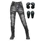 SHAIYOU Damen Motorradhose Jeans,Kevlar Motorcycle Biker Pants Motorrad Hose Motorradrüstung Schutzauskleidung Mit Abnehmbarer 2 Knieschützern Und 2 Hüftprotektoren (Schwarz,M)