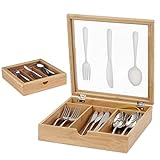 Besteckkasten mit Deckel, Besteckkiste 4 Fächer für Küche oder Schublade, Holz Besteckbox Besteck Organizer Besteckbox Aufbewahrung von Löffel Gabel Messer