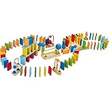 Hape Domino-Set aus Holz | Preisgekröntes Set aus Dominosteinen für Kinder, 107 stabile Dominosteine für vergnügliches Bauen und Stapeln