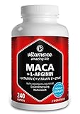 Maca Kapseln hochdosiert 4000 mg + L-Arginin + Vitamine + Zink, 240 Kapseln mit 4000 mg Pulver aus der Maca Wurzel für 2 Monate, Pflanzliche Nahrungsergänzung ohne Zusätze, Made in Germany