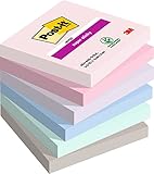 Post-it Super Sticky Notes Soulful Collection, Packung mit 6 Blöcken, 90 Blatt pro Block, 76 mm x 76 mm, Pink, Lila, Grün, Grau, Blau - Extra-stark klebende Notizzettel für Notizen und To-Do-Listen