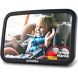 HerzensKind Autospiegel für Babys -25% größer- Rücksitzspiegel 30cmx19cm mit mattem Soft-Touch Finish, keine Einzelteile, Baby Autospiegel matt schwarz, Spiegel für Auto mit Baby im Kindersitz