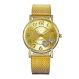 Armbanduhr mit Strass Damen Lässige Mode Edelstahlband Casual Quarzuhr Luxusuhren Quarzuhr Quarz Uhren Freizeituhr Damenuhr Armbanduhren Uhr Watch Geschenke für Frauen (Gold)