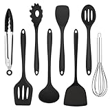 Homikit Küchenhelfer, 8 Stück Silikon Küchenutensilien Kochutensilien Set, Hitzebeständiger Schwarz Kochbesteck Kochgeschirr mit Pfannenwender für Kochen Backen, Gesund & Antihaft, Spülmaschinenfest