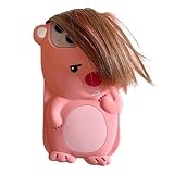 QoKcoahn Schutzhülle für iPhone 15, niedliche 3D-Kawaii-Handyhüllen, lustig, hässlicher Biber, Cartoon-Hülle mit Schlüsselanhänger, weiches Silikon-Gel, Fallschutz, für Damen und Mädchen