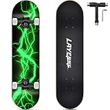 LAYENNE Skateboard, 31 * 8 Zoll Komplettes Skateboard, 7 Schichten Ahorn Skateboard Deck, ABEC-11 Halterung, Geeignet für Erwachsene, Anfänger, Jungen, Mädchen, Jugendliche und Kinder-Green