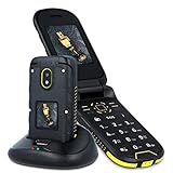 Hammer H Dig Rugged (IP68) Flip Phone, großer Akku mit 1200 mAh, Dual-Bildschirm 2, 4 Zoll und 1, 44, Dual-SIM, Bluetooth, Speicherkarte, Schwartz