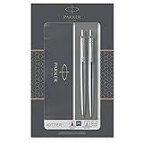 Parker Jotter Duo-Geschenkset mit Kugelschreiber und Druckbleistift (0,5 mm), Edelstahl mit Chromzierteilen, Nachfüllmine mit blauer Tinte, Geschenkbox, 2 Stück (1er Pack)