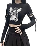 Damen Gothic Punk Dragon Print Langarm Eisenkette Hoodie Sweater Gothic Schwarz Hoodies Top - - Groß