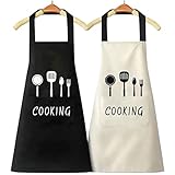 2 Stück Schürze Schwarz und Schürze Beige, XCOZU Wasserdicht Kochschürze Schürzen Frauen Männer mit 2 Taschen, Küchenschürze Apron für Mann Damen Grillschürze Latzschürze Backschürze Restaurant