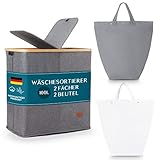 [VERBESSERT] HOMIOL© Wäschekorb mit Deckel | 100 Liter Wäsche Sortiersystem | 100L Wäschesammler mit 2 Wäschesäcken / Laundry bag | Laundry Baskets | Faltbarer Wäschekorb | Wäschekorb Bambus