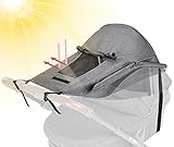 Sonnensegel Kinderwagen UV Schutz 50+ und wasserdichtem, Sichtfenster und extra Breiten Schirmflügeln, Kinderwagen Sonnenschutz für Kinderwagen Buggy, Grau