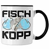 Trendation - Fisch Kopp Tasse Geschenk Norddeutscher Slang Norden Plattdeutsch Lustiger Spruch Angler (Schwarz)