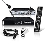 Protek X2 4K UHD Combo Receiver - E2 Linux - 1x DVB-S2 + 1x DVB-C/T2 Tuner - WiFi, Infrarot Empfänger, USB 2.0 & 3.0, HDTV, 2160p, H.265, HDR + HDMI Kabel + HMP 8 GB USB-Stick