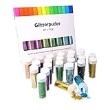 perfect ideaz • 24 x 10g (240g) Glitzer-Puder, 24 Farben, Glitter-Pulver basteln, bunt