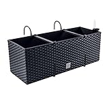 Blumenkasten Blumentopf Rattan-Optik mit Halterungen 4 Farben Pflanztopf Wasserstandsanzeiger Balkonkasten Pflanzkästen Anthrazit