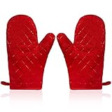 Micacorn Ofenhandschuhe, Hitzebeständige Doppelseitige Silikon und Baumwolle Ofenhandschuhe, Anti-Rutsch Design, Geeignet für Kochen, Backen, Grillen(Red)