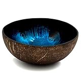 cocovibes Kokosnuss Schale OCEAN / Dekoschale Ø ca. 13 cm Holzschale für Schlüssel Muscheln & Dekoration / Jede Dekoschale ein Unikat / Bowl Schüssel rund lackiert blau schwarz