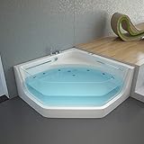 HOME DELUXE - Whirlpool Badewanne - PACIFICO weiß mit Lichtherapie und Massage - Maße 150 x 150 x 55 cm | Eckwanne, Indoor Jacuzzi, 2 Personen