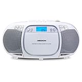 MEDION E66476 Stereo Sound System (Boombox, CD-Player, MP3, Kassette, tragbarer Kassettenspieler für Kinder, UKW Radio, AUX, Kopfhörer, Netz & Batterie) weiß