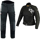 DAMEN MOTORRADKOMBI JACKE + HOSE + HANDSCHUHEN - BIKE MOTORRAD ROCKER TOURING in verschiedenen farben (XS, Schwarz)